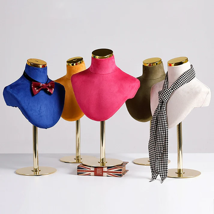 Luxury Velvet-Wrapped Jewelry Display Bust – Adjustable Metal Base for Necklaces & Scarves