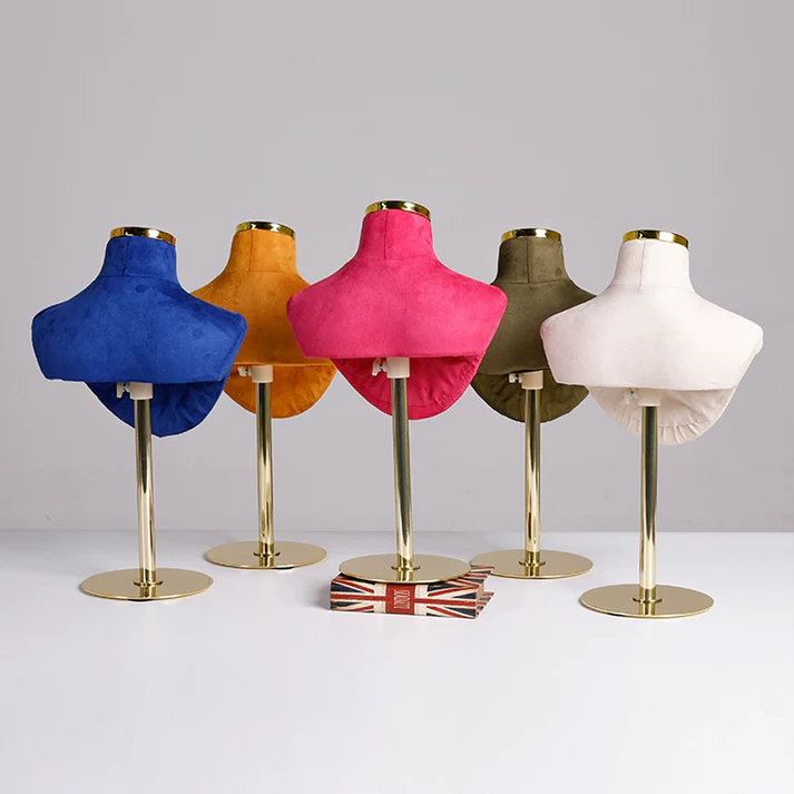 Luxury Velvet-Wrapped Jewelry Display Bust – Adjustable Metal Base for Necklaces & Scarves