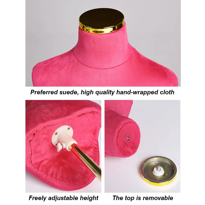 Luxury Velvet-Wrapped Jewelry Display Bust – Adjustable Metal Base for Necklaces & Scarves