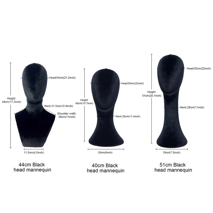 Elegant Long Neck Mannequin Head – Black Velvet Pinnable Model for Boutiques & Photography