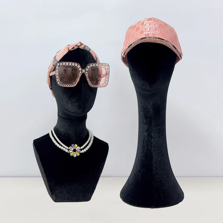 Elegant Long Neck Mannequin Head – Black Velvet Pinnable Model for Boutiques & Photography
