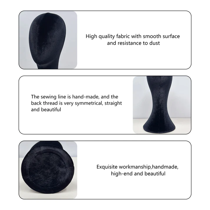 Elegant Long Neck Mannequin Head – Black Velvet Pinnable Model for Boutiques & Photography