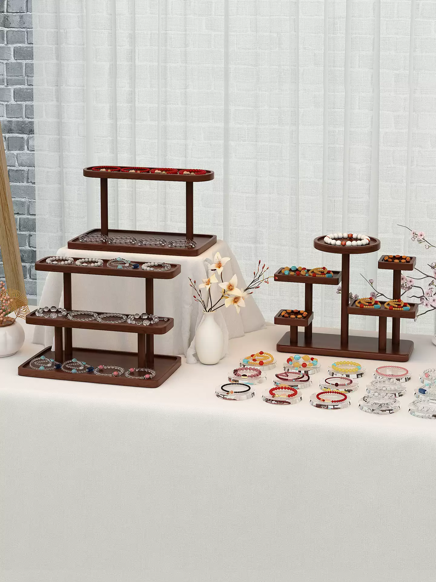 Multi-Layer 3D Staggered Jewelry Rack – Solid Wood for Bracelets, Bangles & Accessories